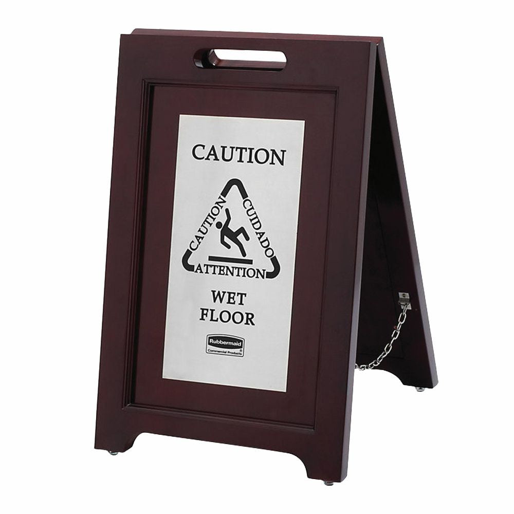 EXECUTIVE WOODEN M-LINGUAL CAUTION SIGN, 2sided SILVER