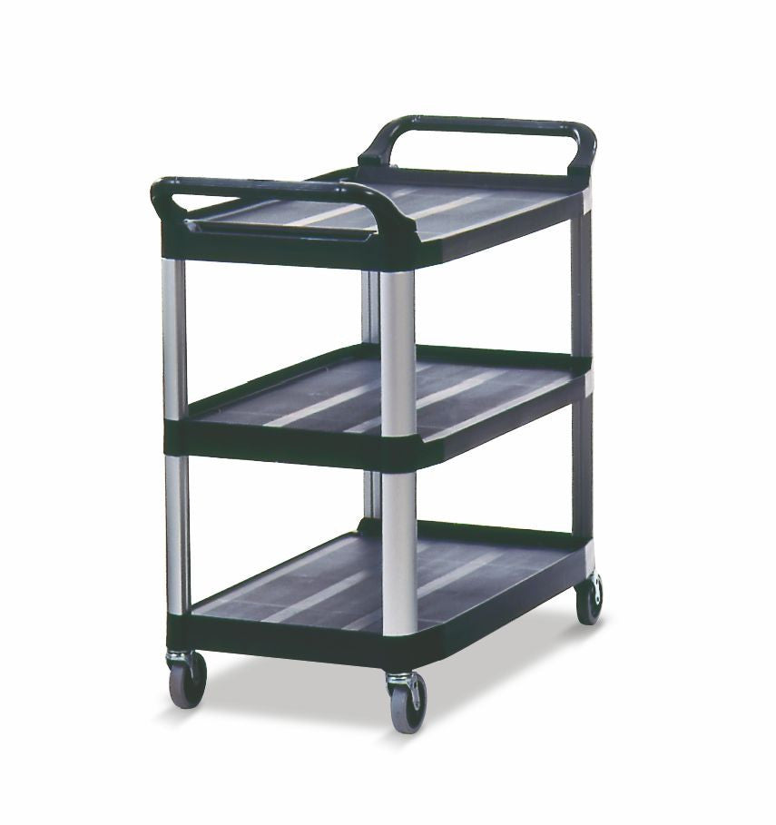 Open Sided Utility Cart, Three-Shelf, Black | Rubbermaid