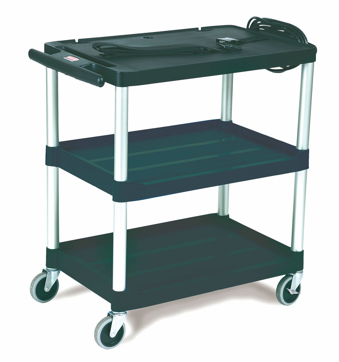 AUDIO-VISUAL OPEN CART, 3 SHELVES/3" CASTERS BLACK