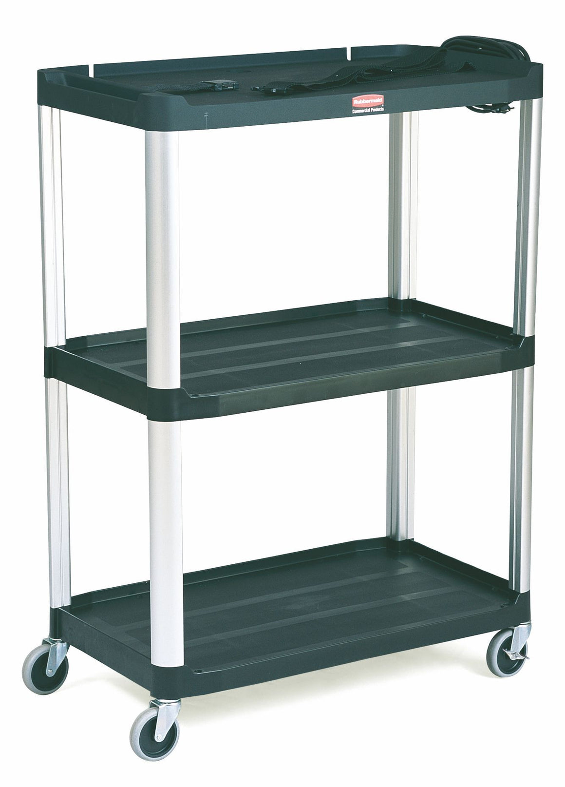 AUDIO-VISUAL OPEN CART, 3 SHELVES/4" CASTERS BLACK