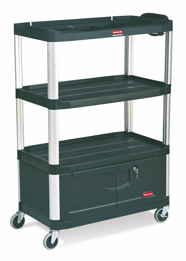 AUDIO-VISUAL CART 4-SHELVES W/CABINET &CASTERS 36½x20x48" BLACK